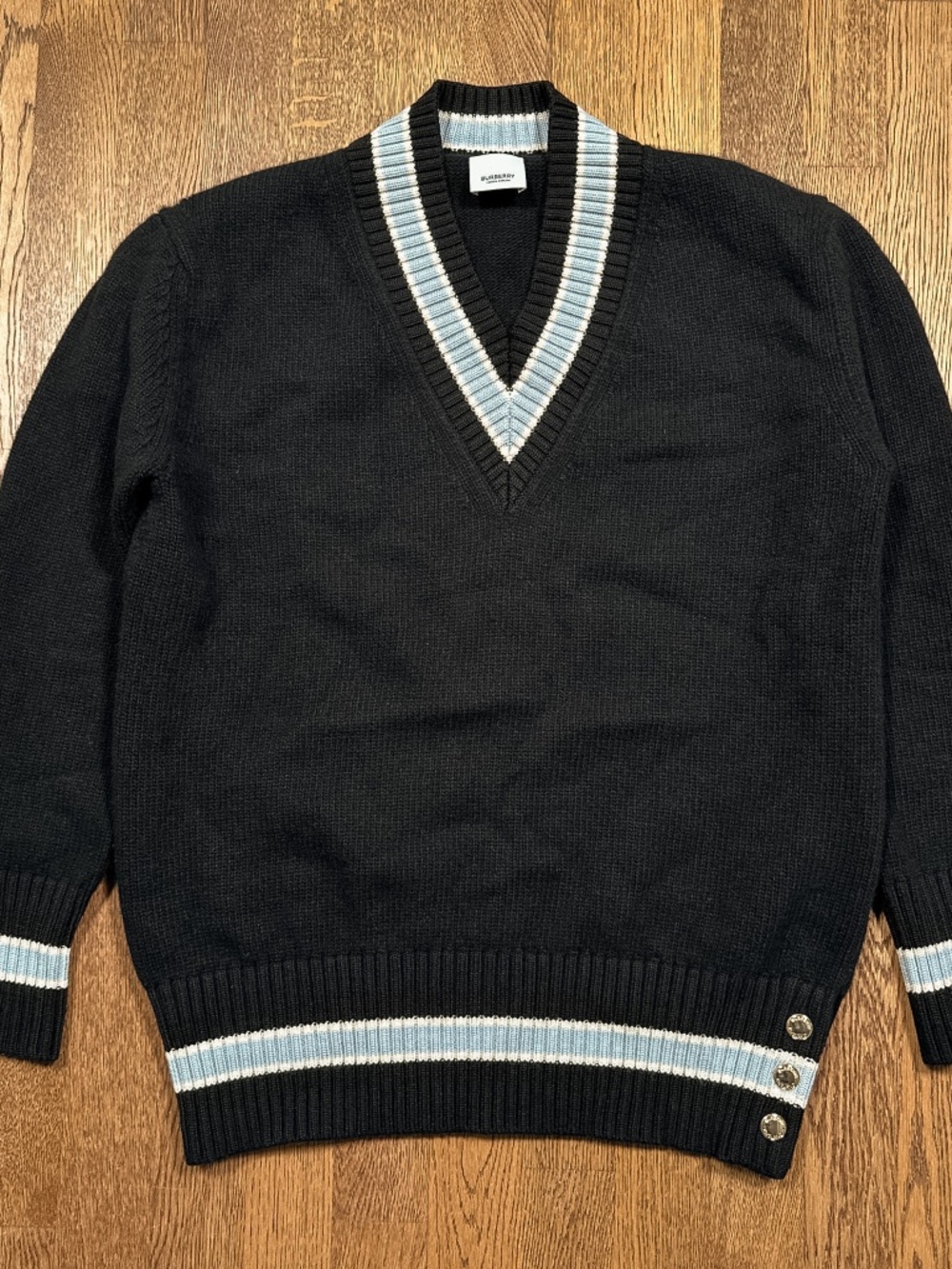Burberry London Reese Oversized V Neck Wool Varsity Heavyweight Sweater Womens L